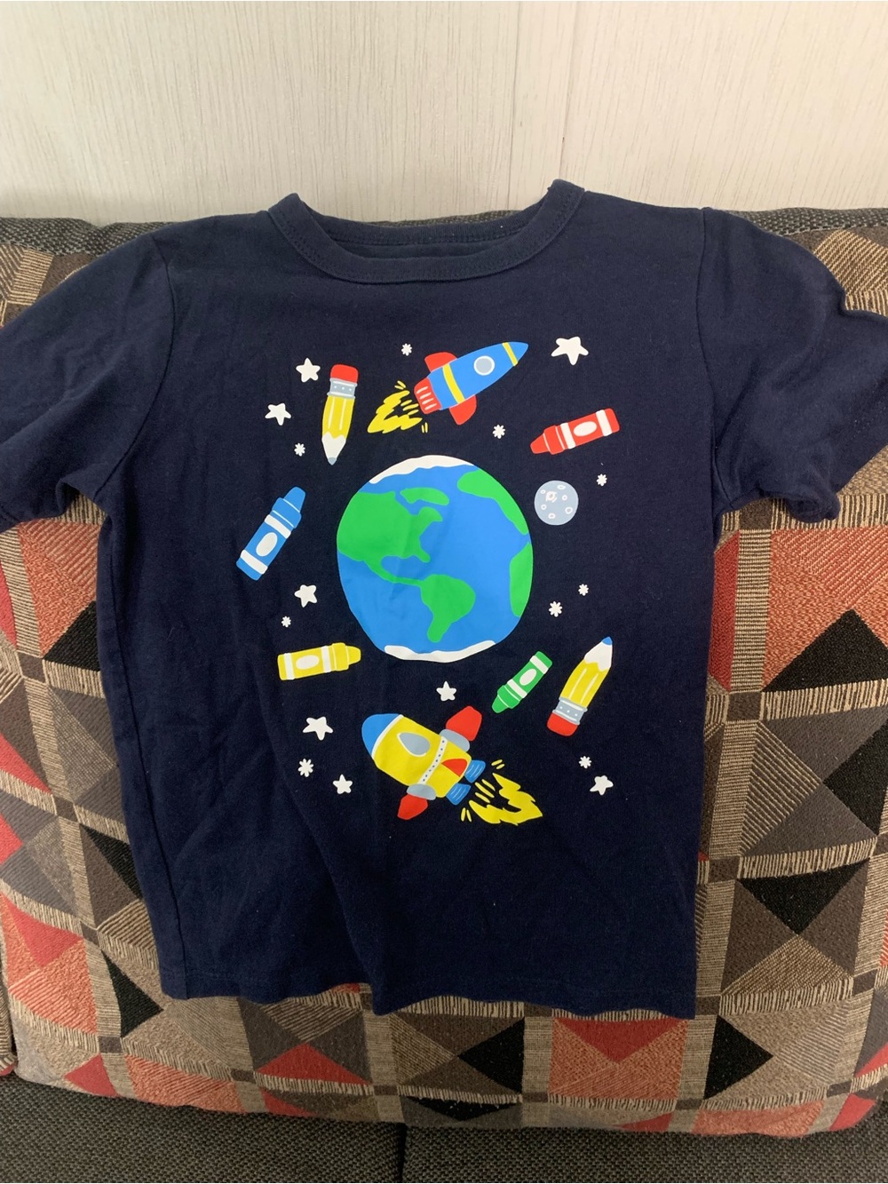 The Children's Place Navy Tee with Colorful Rocket & Earth Graphic